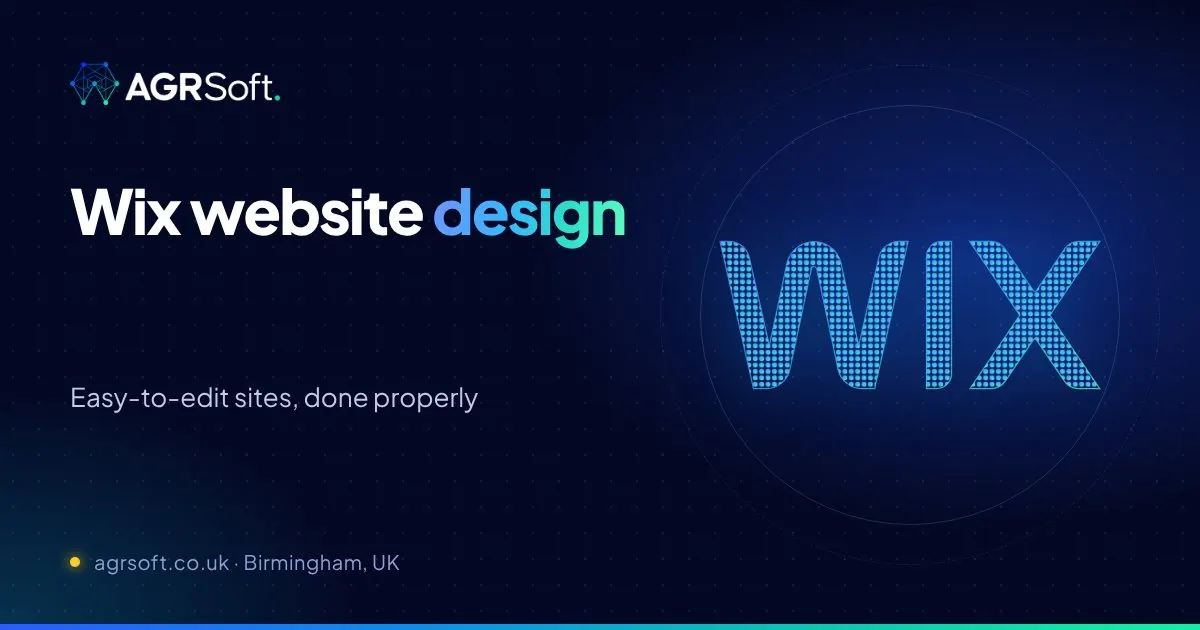 Wix website design by AGRSoft, Birmingham